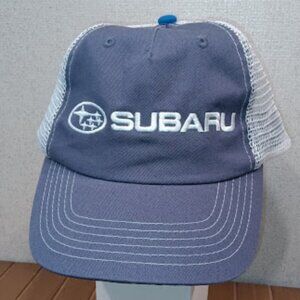 Subaru Spellout Logo Auto AWD All Wheel Drive Hat Cap Mesh Strap-back Faded Blue